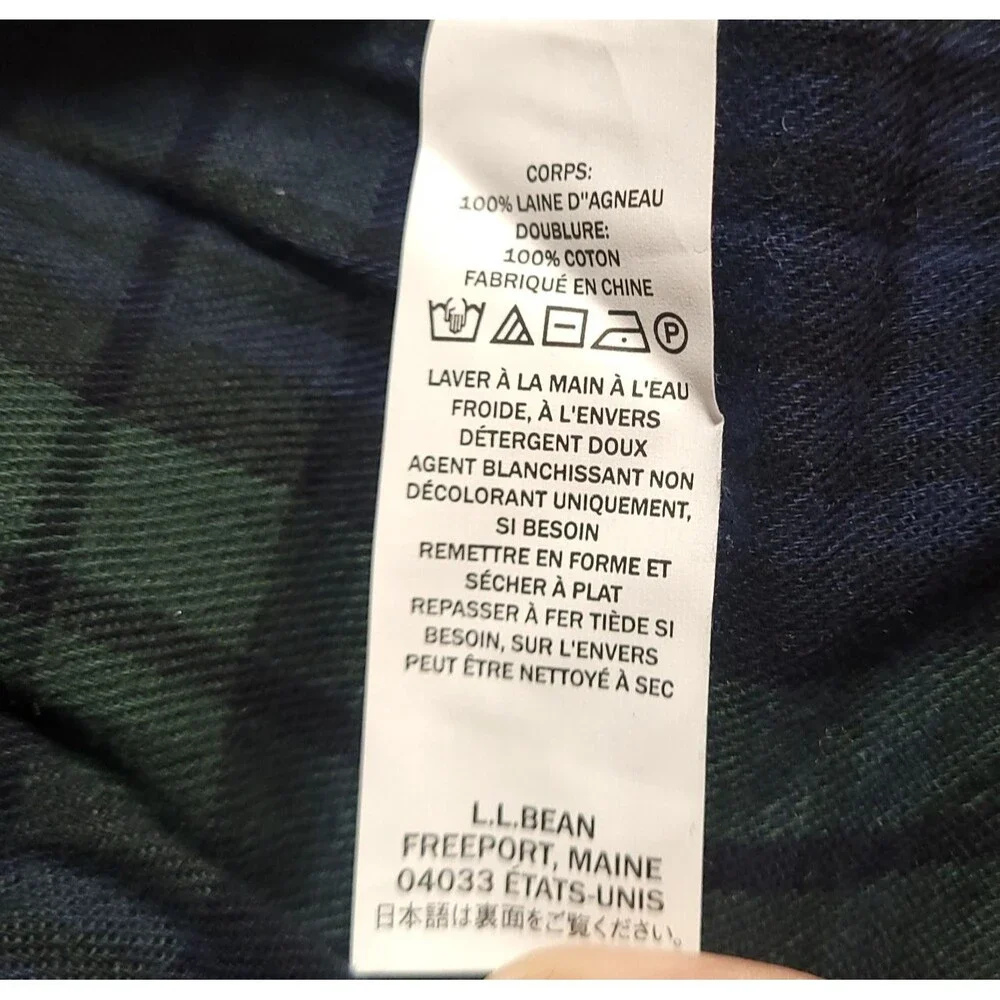 LL Bean Shacket Lambswool Cardigan‎ Sweater XL Blue Green Plaid Flannel Lined